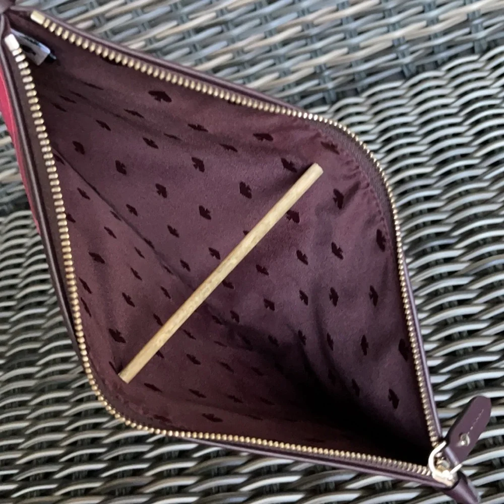 Kate Spade Ella Plaid Bright Rose Large Zip Pouch Clutch